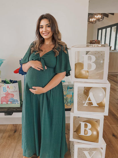 Lazo Manga Acampanad Cuello En V Fluido Vestidos De Foto De Maternidad