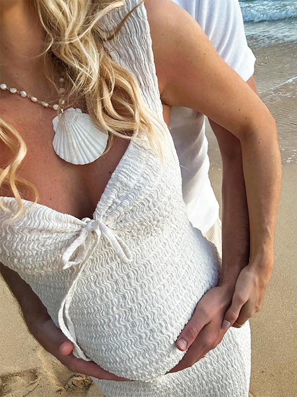 Fruncido Lazo Lazada Abertura Elegante Ajustado Vacaciones Playa Vestidos Para Baby Shower