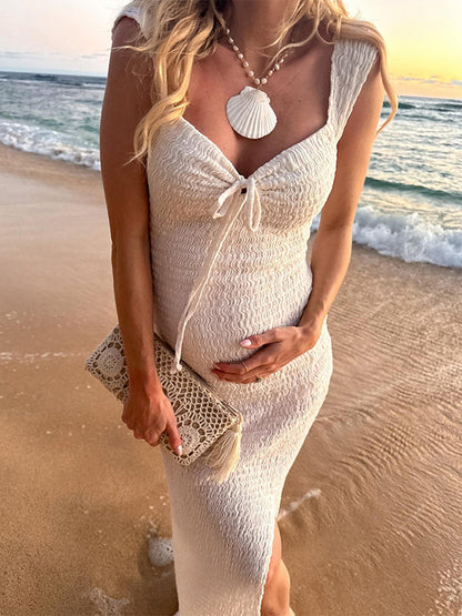 Fruncido Lazo Lazada Abertura Elegante Ajustado Vacaciones Playa Vestidos Para Baby Shower