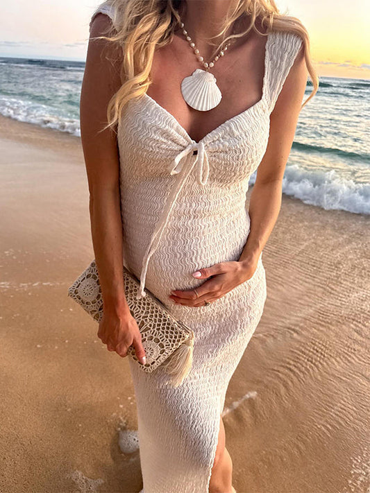 Fruncido Lazo Lazada Abertura Elegante Ajustado Vacaciones Playa Vestidos Para Baby Shower