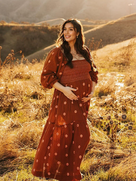 Vestido Largo De Maternidad con Plaza De Las Flores y Big Swing