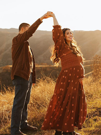 Vestido Largo De Maternidad con Plaza De Las Flores y Big Swing