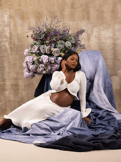 Vestido Maxi de Maternidad Elegante con Corte de Rana para Sesiones de Fotos