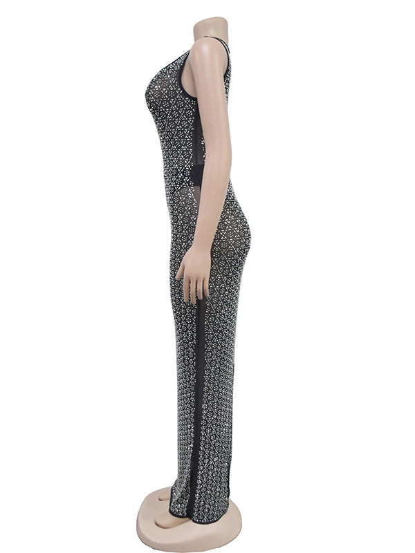 Vestido Maxi Maternidad con Abertura Lateral y Malla Transparente para Baby Shower