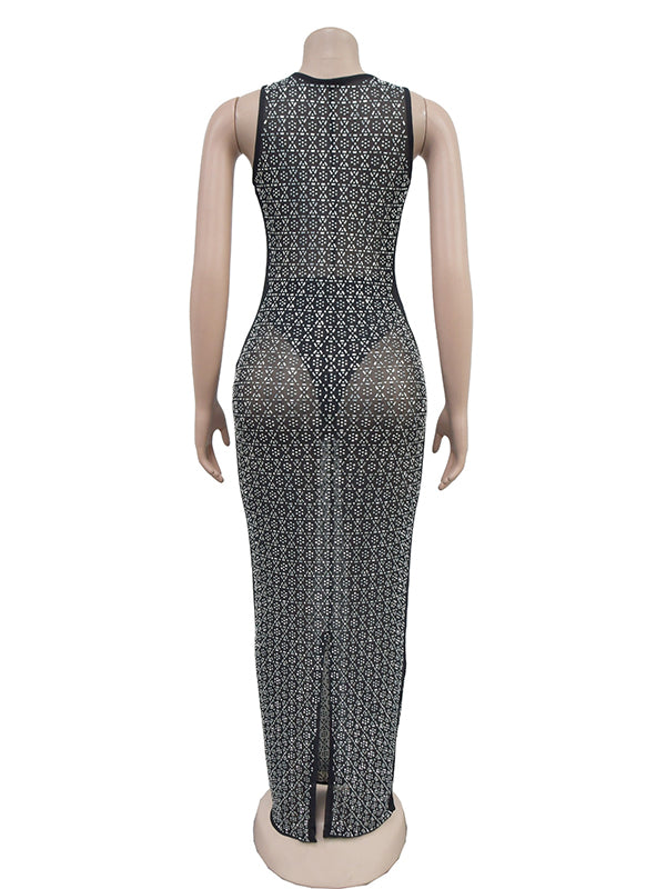 Vestido Maxi Maternidad con Abertura Lateral y Malla Transparente para Baby Shower