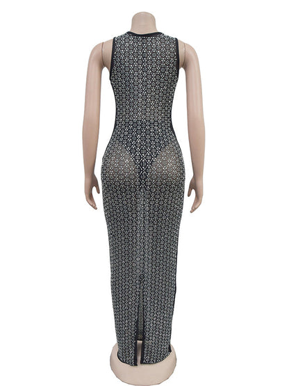 Vestido Maxi Maternidad con Abertura Lateral y Malla Transparente para Baby Shower