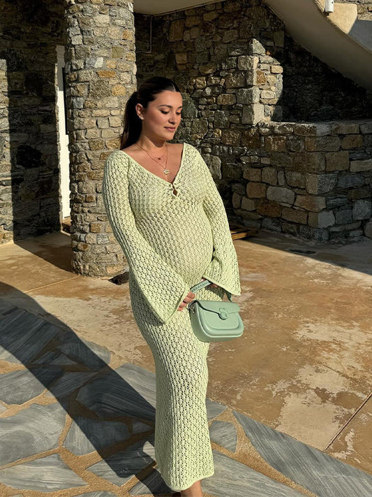 Vestido Maxi de Maternidad Elegante con Corte para Sesiones de Fotos