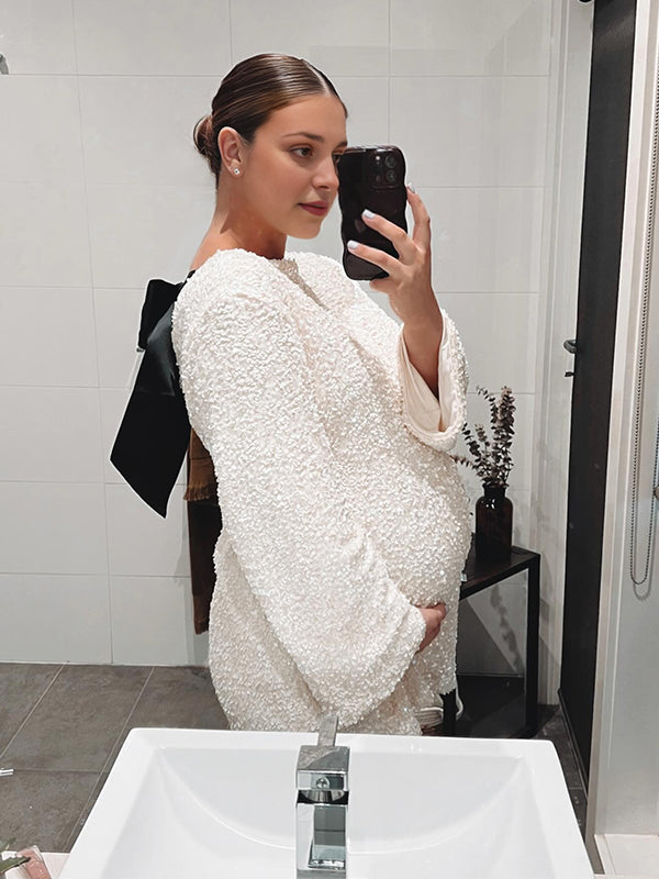 Vestido Mini de Maternidad Con Lentejuelas y Lazo para Fiesta y Baby Shower