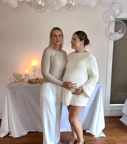 Vestido Mini de Maternidad Con Lentejuelas y Lazo para Fiesta y Baby Shower