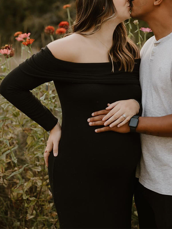 Sin Hombros Punto Bodycon Sirena Salir Baby Shower Maternidad Jersey Maxi Vestido