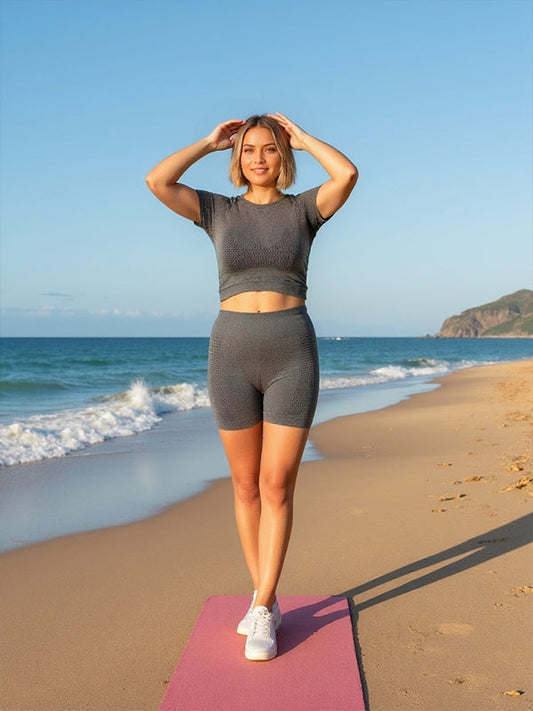 Gimnasio Sin Fisuras Dos Piezas Establecer Cultivo Top Y Mallas Cortas Casual Tallas Grandes Conjunto De Maternidad Sport Lounge
