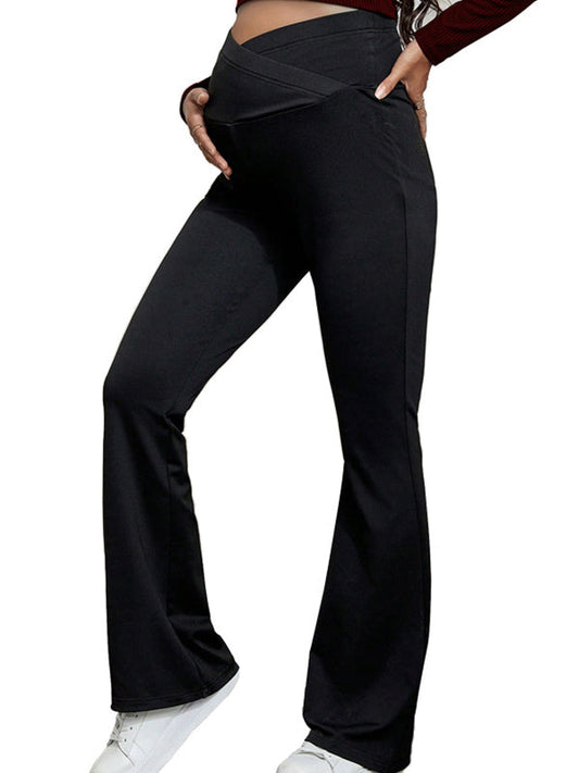 Negro Sobre El Vientre Pantalón De Campana Cintura Alta Pantalones Work Cozy Casual Pantalones De Maternidad