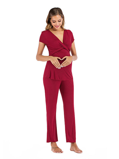 2 Conjuntos Color Sólido Diario Casual Salir Suave Trajes De Lactancia