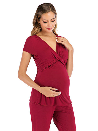 2 Conjuntos Color Sólido Diario Casual Salir Suave Trajes De Lactancia