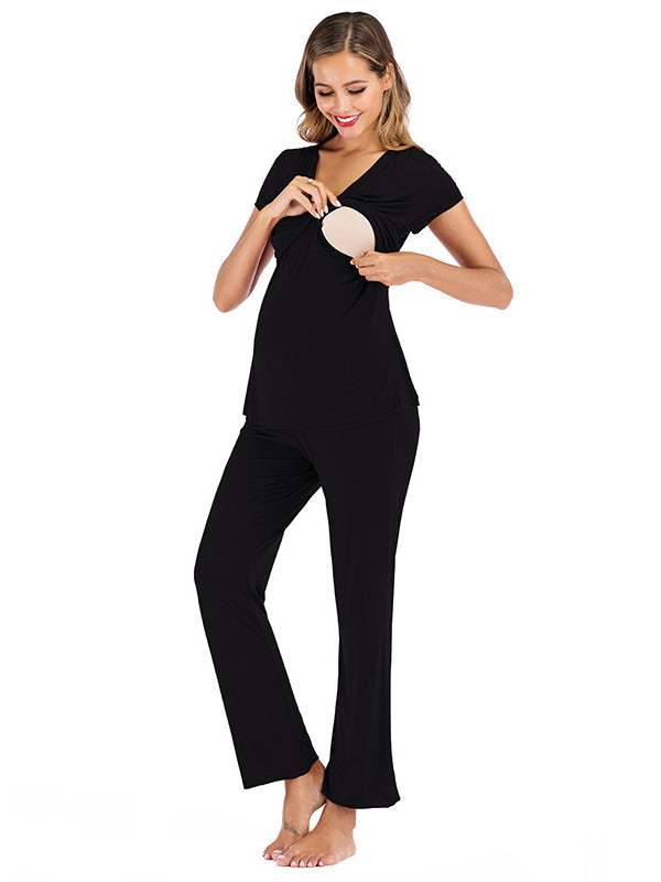 2 Conjuntos Color Sólido Diario Casual Salir Suave Trajes De Lactancia