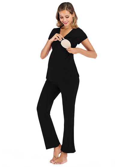 2 Conjuntos Color Sólido Diario Casual Salir Suave Trajes De Lactancia