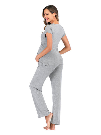 2 Conjuntos Color Sólido Diario Casual Salir Suave Trajes De Lactancia