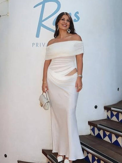 Vestido Maxi De Maternidad Con Hombros Descubiertos Acanalado para Baby Shower