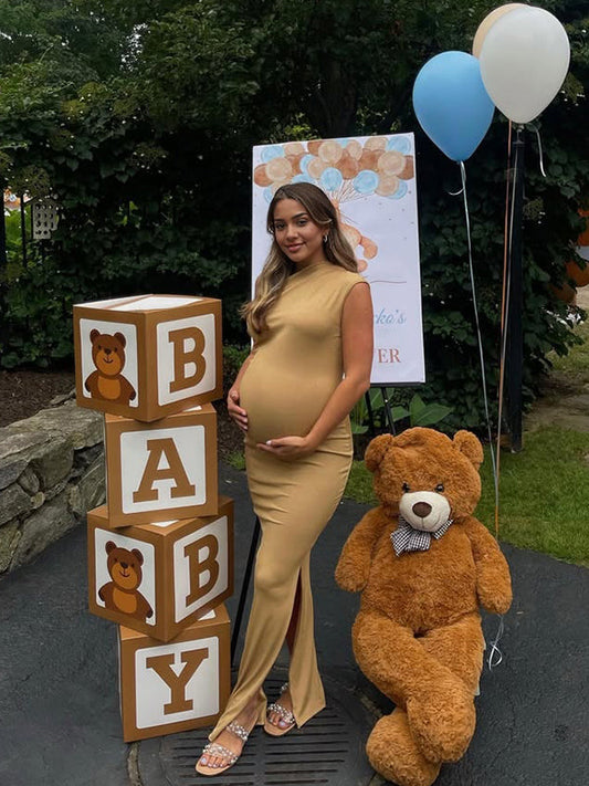Vestido Maxi Maternidad de Un Hombro con Aberturas y Fruncido para Baby Shower