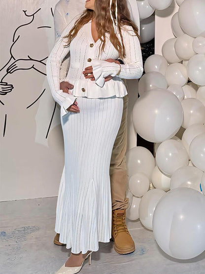 Vestido Maxi Maternidad con Volantes y Botones para Baby Shower