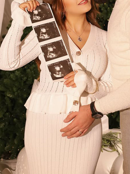 Vestido Maxi Maternidad con Volantes y Botones para Baby Shower