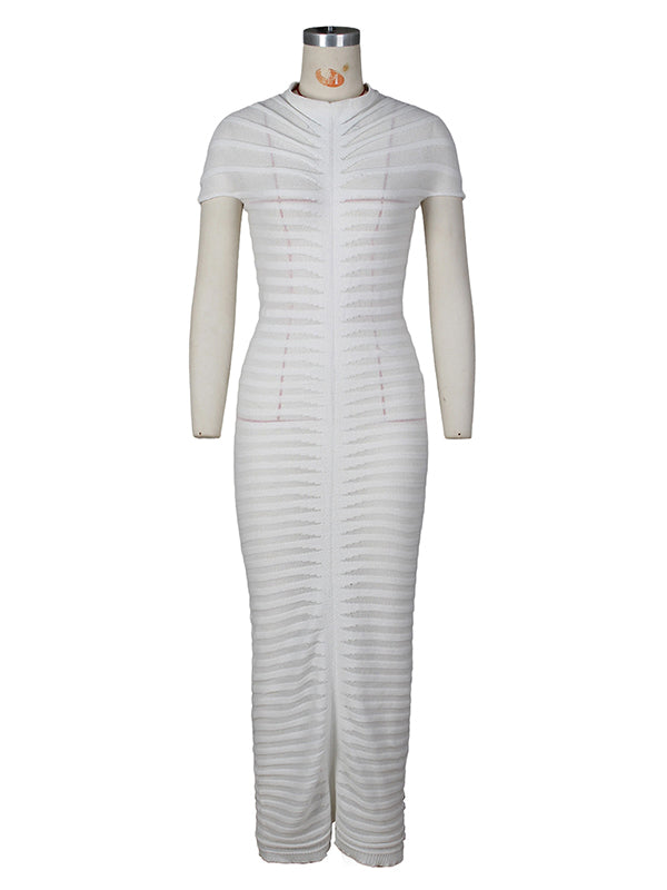 Vestido Maxi de Maternidad de Punto a Rayas con Abertura para Baby Shower