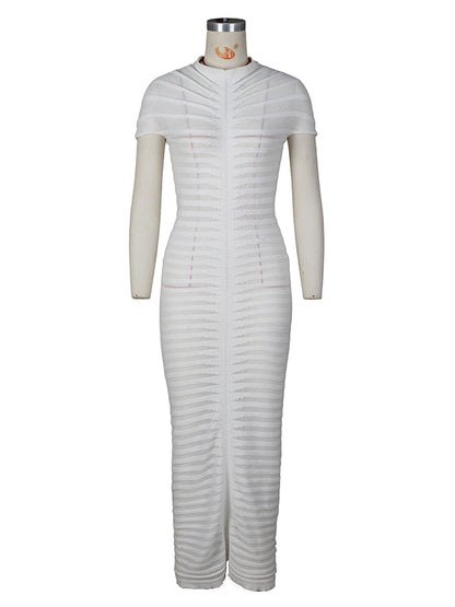 Vestido Maxi de Maternidad de Punto a Rayas con Abertura para Baby Shower