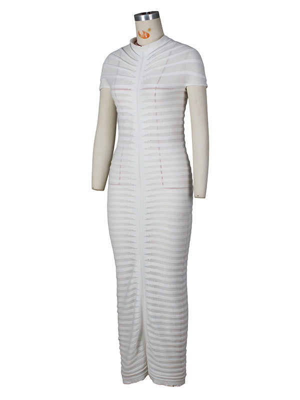 Vestido Maxi de Maternidad de Punto a Rayas con Abertura para Baby Shower