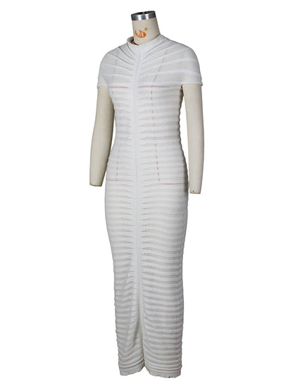 Vestido Maxi de Maternidad de Punto a Rayas con Abertura para Baby Shower