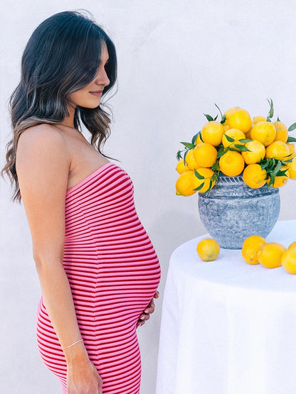 Vestido Para Baby Shower Con Rayas Génerodepunto Escote Y Hombros Descubiertos