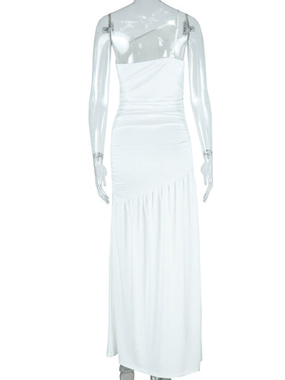 Vestido Maxi de Maternidad Un Hombro Fruncido con Abertura para Baby Shower