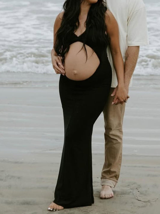 Vestido Largo De Maternidad Con Tirantes Finos Y Volantes Para Sesión De Fotos
