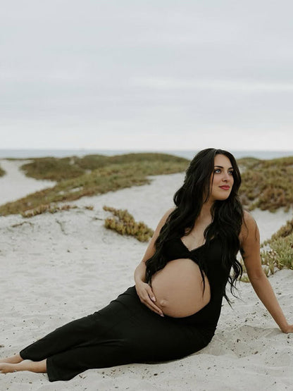 Vestido Largo De Maternidad Con Tirantes Finos Y Volantes Para Sesión De Fotos