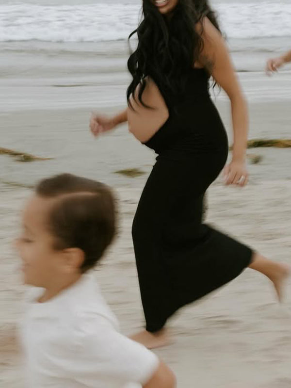 Vestido Largo De Maternidad Con Tirantes Finos Y Volantes Para Sesión De Fotos