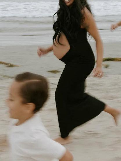 Vestido Largo De Maternidad Con Tirantes Finos Y Volantes Para Sesión De Fotos