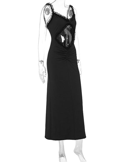 Vestido Largo De Maternidad Con Tirantes Finos Y Volantes Para Sesión De Fotos