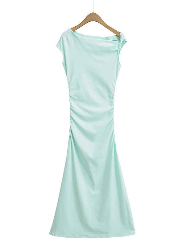 Vestido Maxi de Maternidad Un Hombro Asimétrico Fruncido para Baby Shower