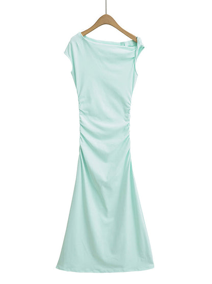 Vestido Maxi de Maternidad Un Hombro Asimétrico Fruncido para Baby Shower