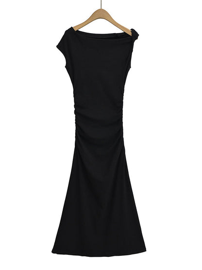 Vestido Maxi de Maternidad Un Hombro Asimétrico Fruncido para Baby Shower