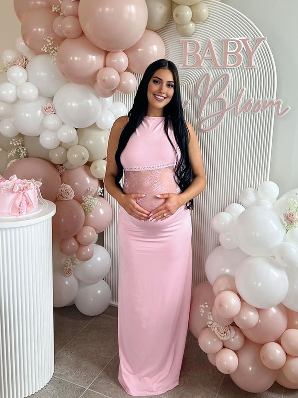 Encaje con Apliques Espalda Descubierta Elegante para Baby Shower de Maternidad Vestido Maxi