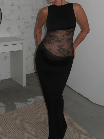 Encaje con Apliques Espalda Descubierta Elegante para Baby Shower de Maternidad Vestido Maxi