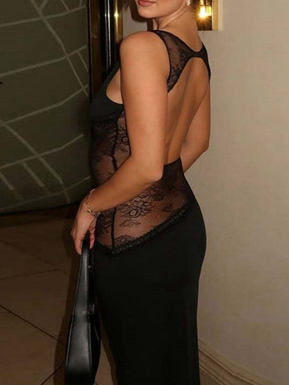 Encaje con Apliques Espalda Descubierta Elegante para Baby Shower de Maternidad Vestido Maxi