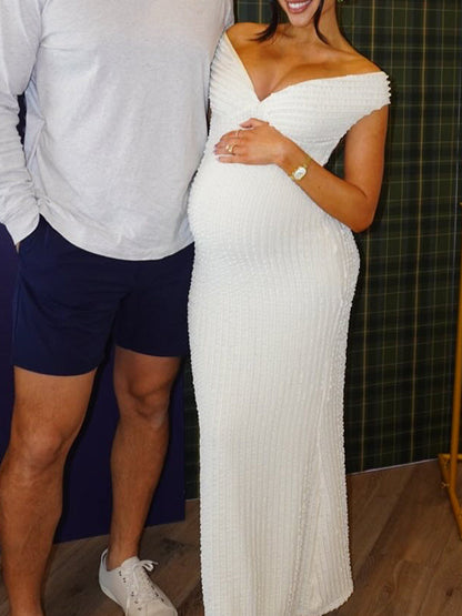 Vestido Largo Elegante De Maternidad Para Baby Shower Con Volantes