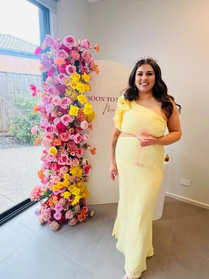 Vestido Maxi de Maternidad con Hombro Asimétrico Ajustado para Babyshower