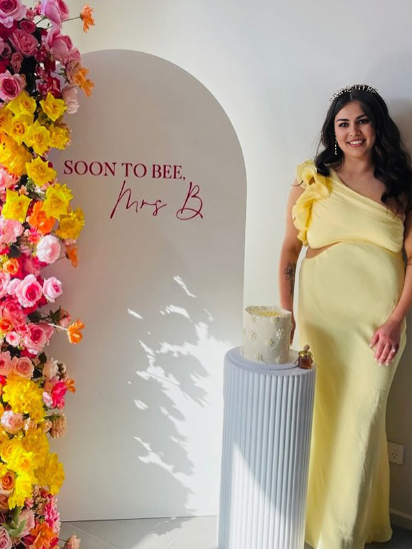 Vestido Maxi de Maternidad con Hombro Asimétrico Ajustado para Babyshower
