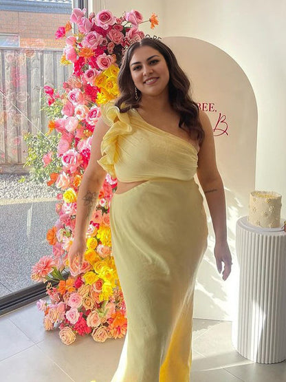 Vestido Maxi de Maternidad con Hombro Asimétrico Ajustado para Babyshower