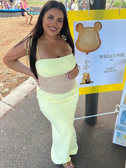 Vestido de Premamá con Tirantes de Lazo y Fruncido