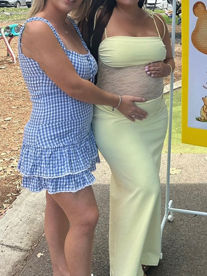 Vestido de Premamá con Tirantes de Lazo y Fruncido