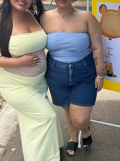 Vestido de Premamá con Tirantes de Lazo y Fruncido