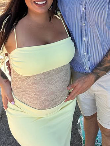 Vestido de Premamá con Tirantes de Lazo y Fruncido